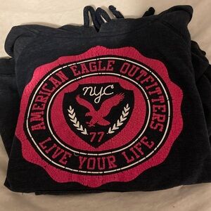 American Eagle Outfitters Men's Dark Gray Hoodie with Red Logo